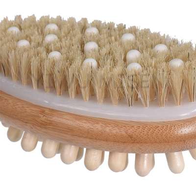 Natural Bamboo Boar Bristle Dry Body Bath Brush For Shower