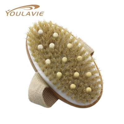 Natural Boar's Bristle Body Brush - Remove Dead Skin,Cellulite Treatment,Stimulates Blood Circulation, Massage 2-in-1